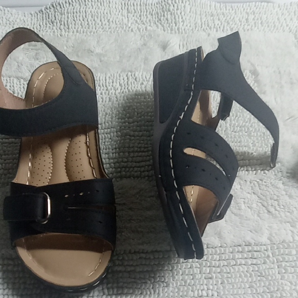 Black Strappy Open-Toe Sandals with Ankle Strap